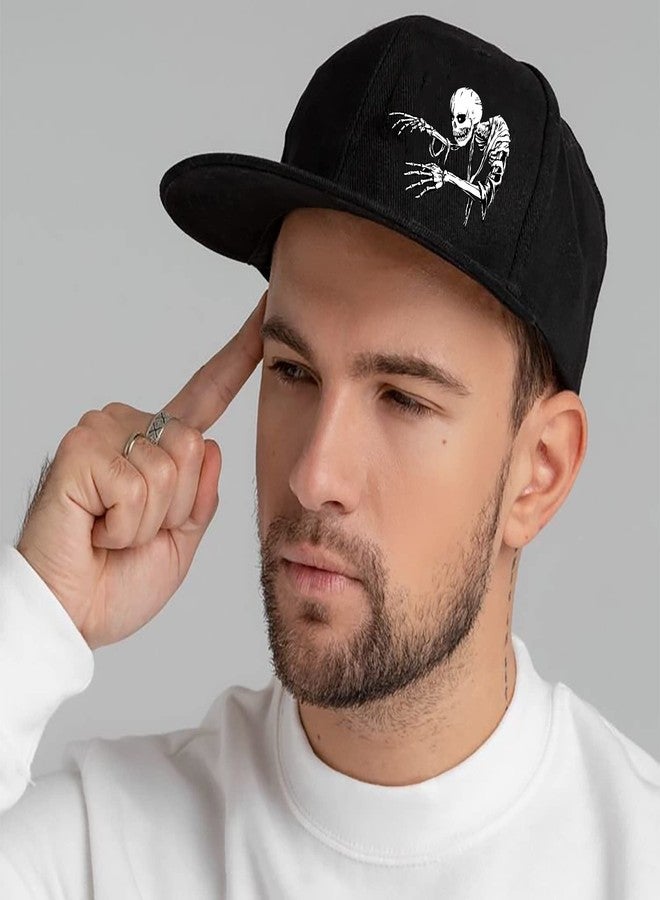 FACITE Snapback Hat for Men Skull Hat Flat Bill Hats for Men Skeleton Fingers Adjustable Wide Brim Black Baseball Hat Trucker Cap Fitted Hats Women Snap Back Bone Hip Hop Hat - Image 5